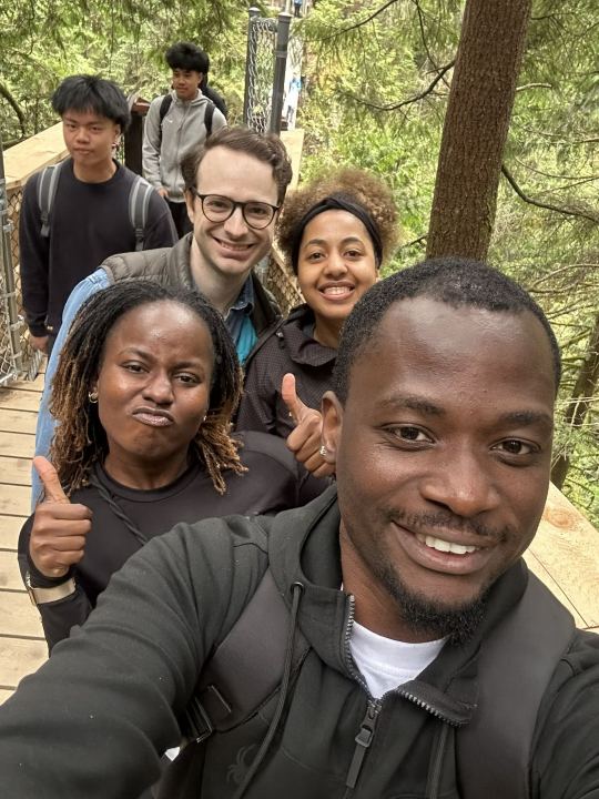 Friends on a forest trail